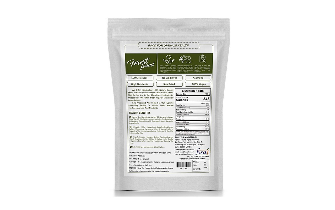 Forest Found Aromatic Fennel Seeds Powder    Pack  900 grams